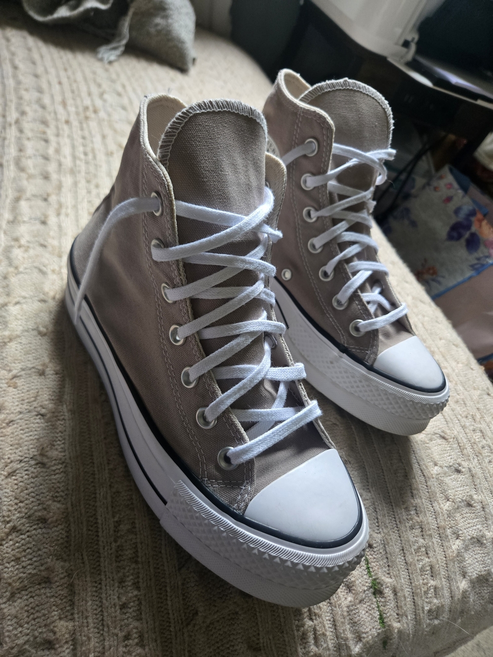 Converse High-Top Sneakers in Beige and White